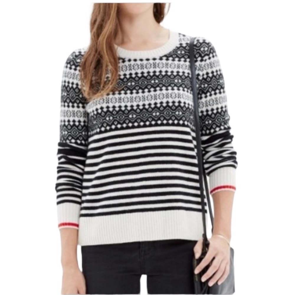 Madewell Stripe Fair Isle Women's Merino Wool Sweater Ivory/Black Size S